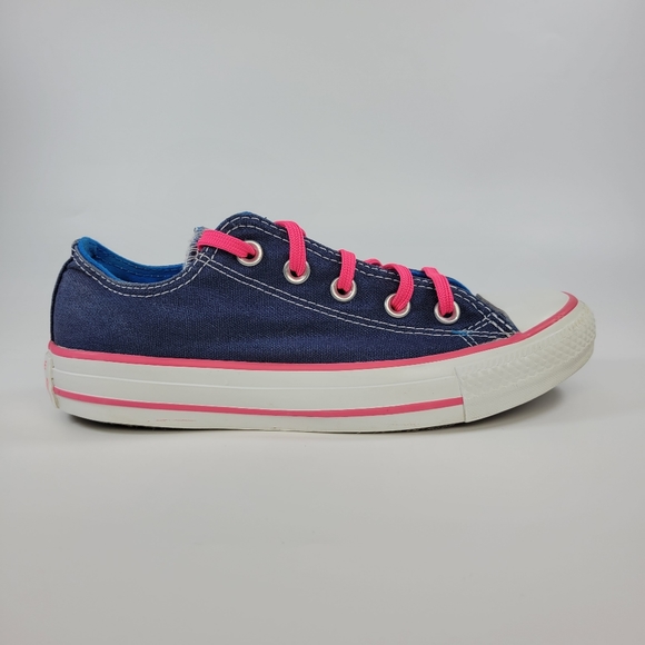 Converse All Star Double Tongue Low Top Shoes Blue Hot Pink Size Womens 6 - Picture 9 of 14